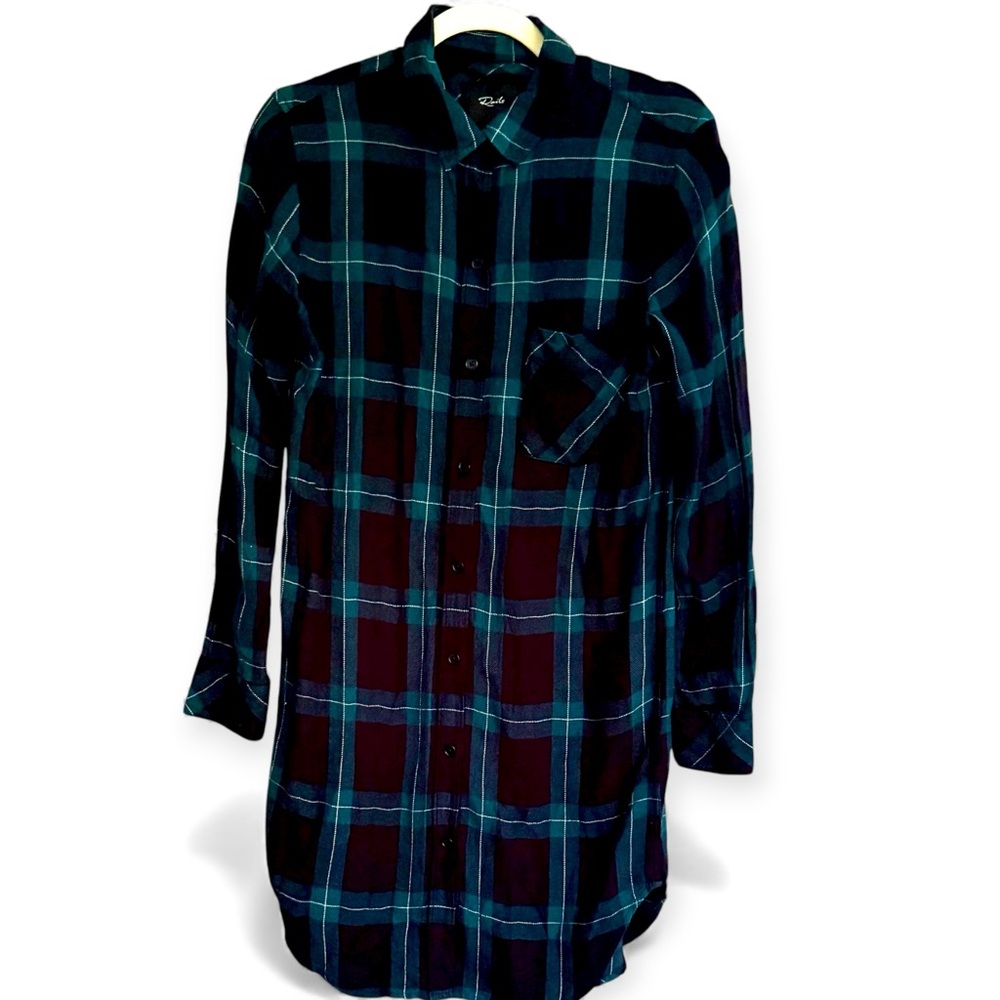 Rails Black & Teal Plaid Button-Down Shirtdress/Tunic